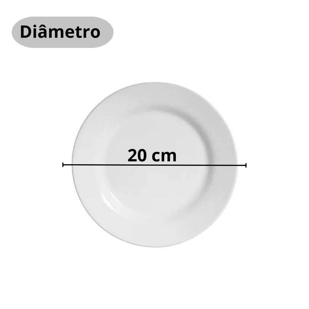 Kit Jogo C/ 12 Prato Branco Melamina Plástico Sobremesa Doce