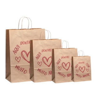 Kit 100 Sacola Papel Kraft Amor Tamanhos Pp/p/m/g 25 Cada em Oferta na Shopee