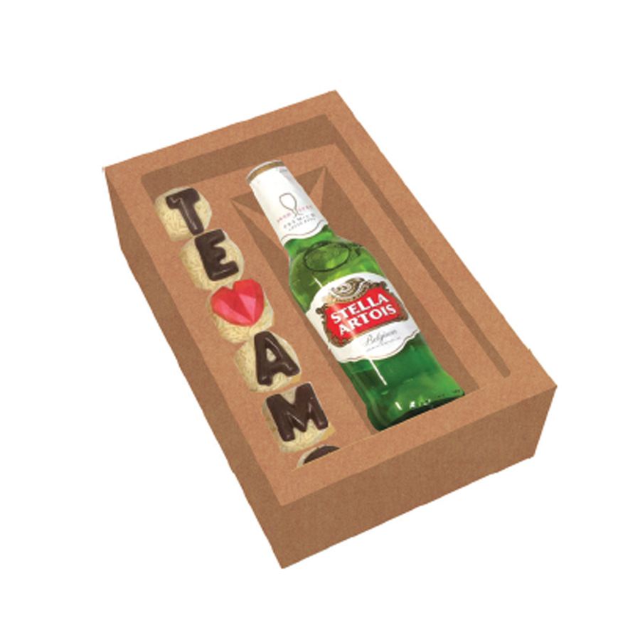 Caixa Gaveta com Visor Garrafa ou Lata e Docinho Kraft Ref.2649 - Rizzo Embalagens