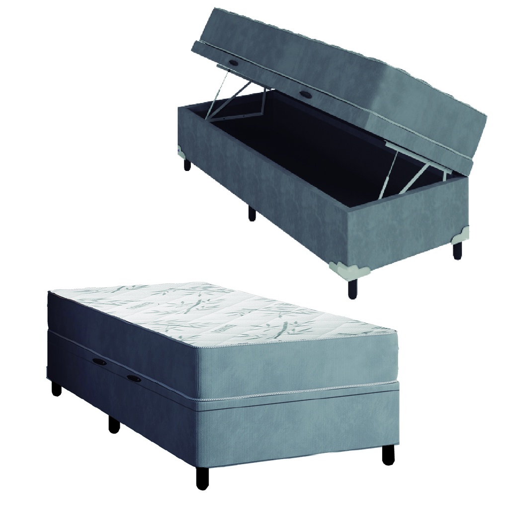 Cama Box Baú Solteiro Colchão Espuma Egito 88x188x60cm Cinza / Branco Portobel - Suporta até 100kg p - Home & Living