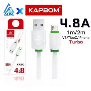 Cabo Carregador 4.8A Usb 1M/2M Celular Turbo Rápido V8/Type-C/iPhone Reforçado ORIGINAL KAPBOM
