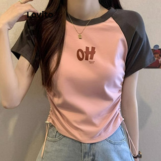 Lovito Camiseta Elegante Com Letras Colorblock Para Mulheres LNE40468