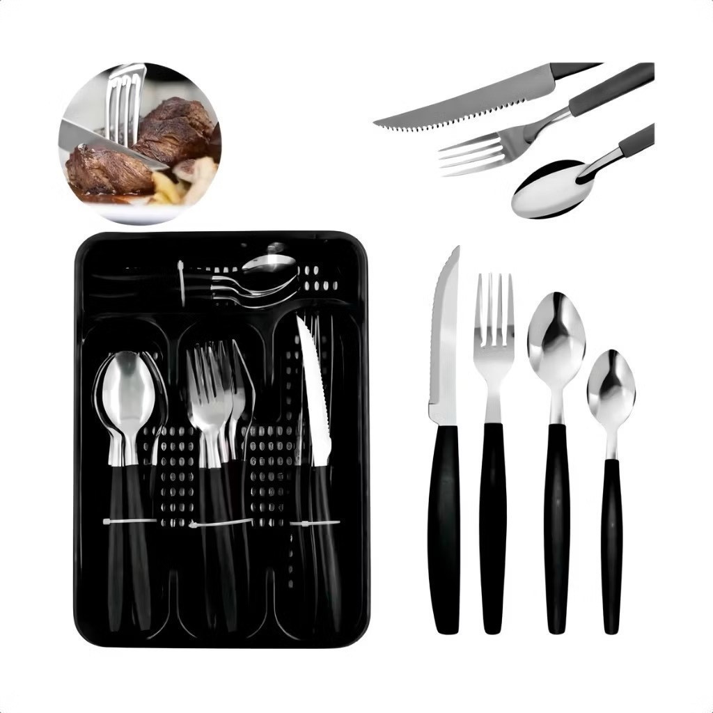 Faqueiro Inox 25 Peças com Porta Talheres Jogo de Talheres Aço Inox Completo Resistente Elegante Cozinha Mesa Posta