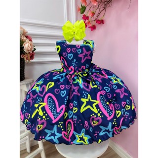 Vestido Tema Festa Neon Infantil Brilha Na Luz Negra Azul Balada Praia Carnaval Pool Party 4 ao 16 em Oferta na Shopee