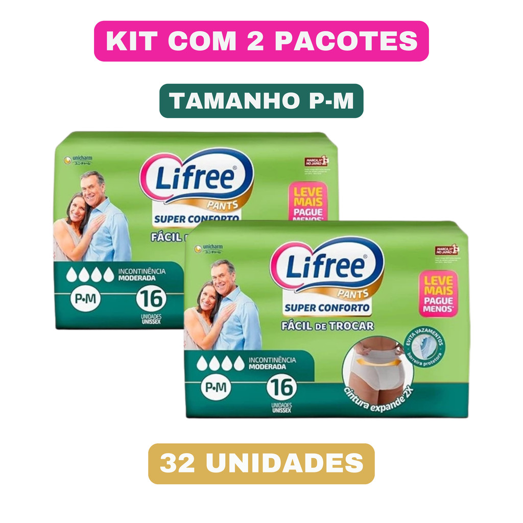 Kit c/ 2 pacotes Fralda Calça Super Conforto Geriátrica Lifree P/M com 16Uni
