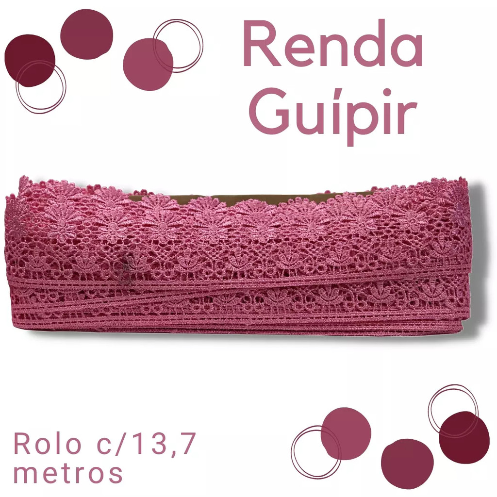 Renda Guipir CHL-435 5.0 Cm -  Rolo C/13.7 Metros Cor:Rosa-Chiclete