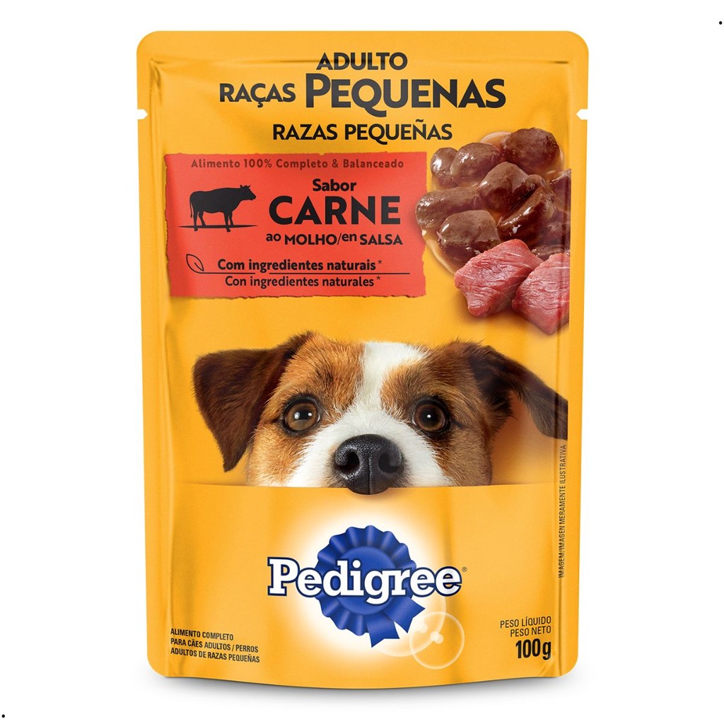 Kit 18 Sachês Pedigree Cães Adulto Raças Pequenas Alimento Úmido Sabor Carne ao Molho 100g