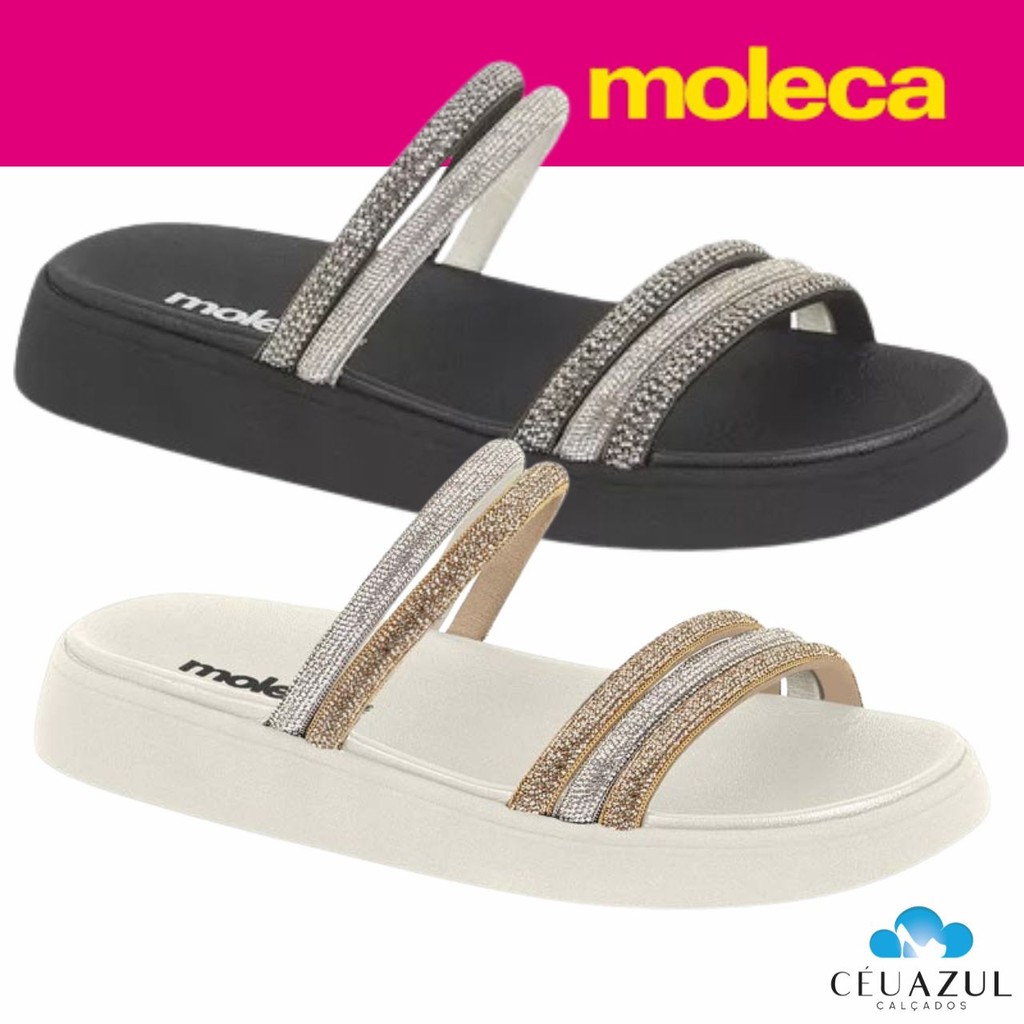 Sandália Papete Feminina Moleca Tira Valência Strass Brilho Moda Casual Conforto em Oferta na Shopee