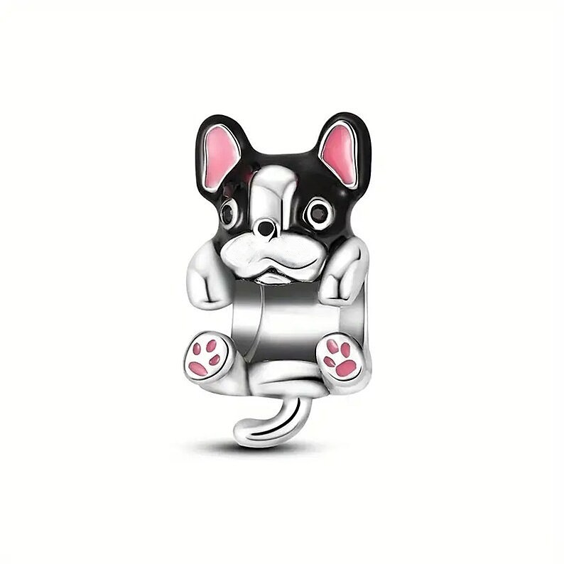 Berloque Prata Separador PUG Cachorro Prata 925 Original - Resinado marron e rosa