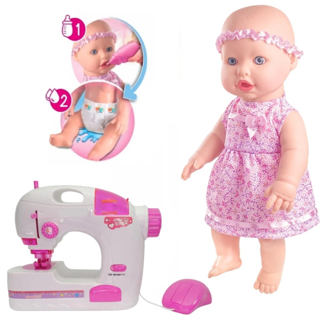 Kit Maquina Costura De Verdade Infantil e Boneca Sapekinha