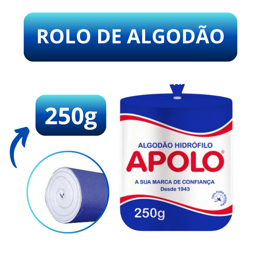 Algodão Apolo Hidrófilo Rolo 250g p/ Manicure Limpeza de Pele Maquiagem