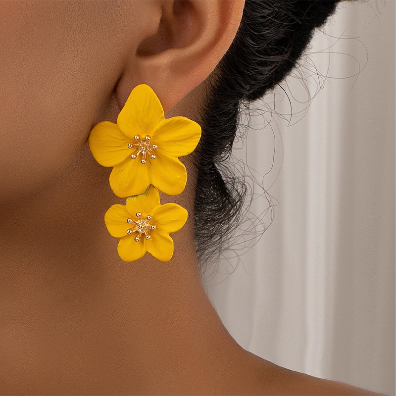 12 Cores Brincos De Cavilha Floral Dupla Para Mulher Metal Estilo Exagerado Simples Festa De Aniversário em Oferta na Shopee