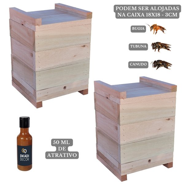 KIT 2 Caixas Inpa Abelhas Sem Ferrão 18x18 + Atrativo 50 ML
