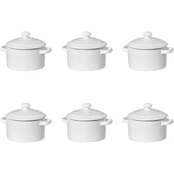 Kit 6 Mini Caçarolas Cerâmica Branca Esmaltada 250ml Moderna Panelinha Para Festa Buffet Servir