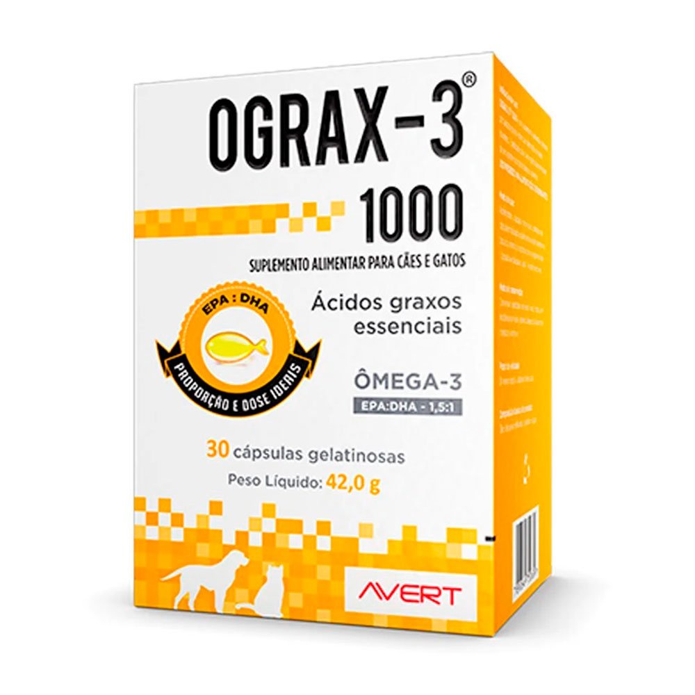 Suplemento Ograx-3 1000 Para Cães e Gatos Avert 30 Cápsulas - Pets