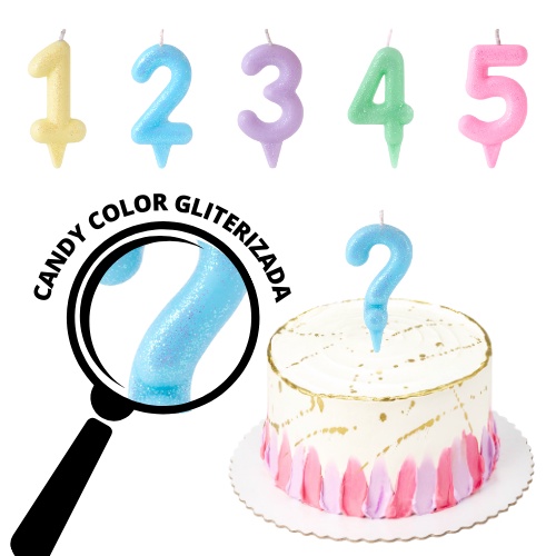 Vela Candy Colors Gliterizada em Oferta na Shopee