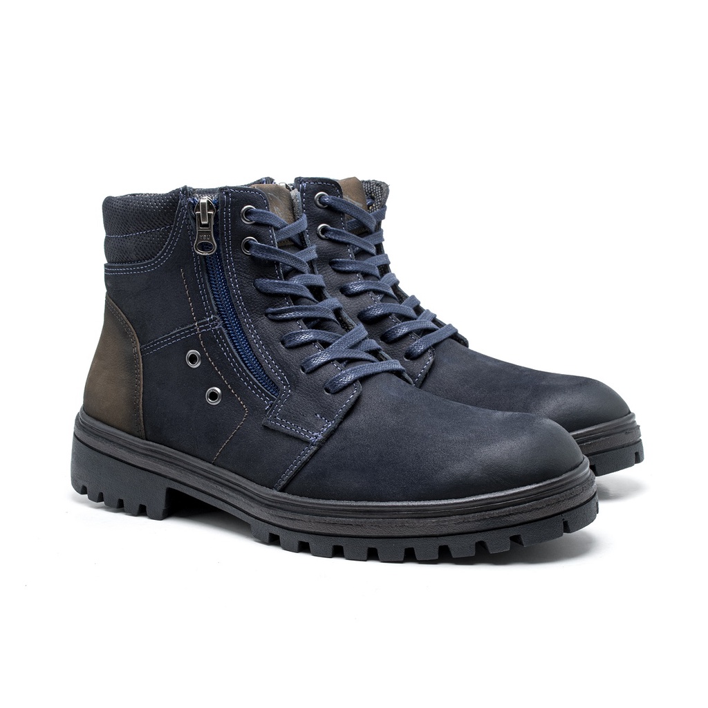Coturno Adventure Bota Couro Masculino Solado Tratorado Colarinho Espumado Amarração Casual Conforto