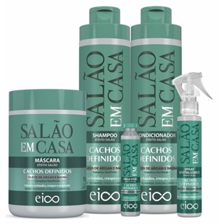 Eico Shampoo 800ml e Condicionador 750ml Salão em Casa Cachos Definidos + Spray Proteção Térmica 120ml + Máscara 1Kg