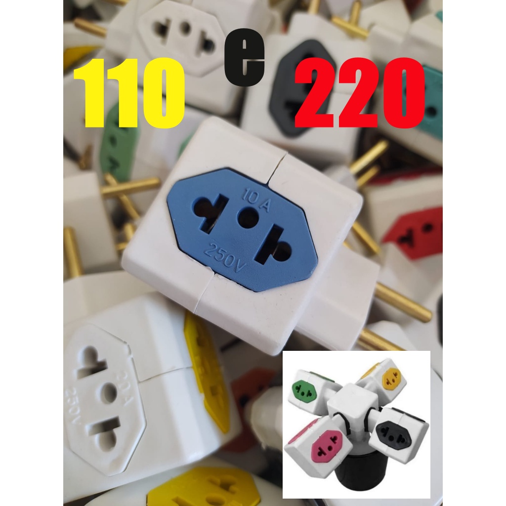 TOMADA/TOMADA 110 E 220/TOMADA T/TOMADA COLORIDA/Tomada Pino Benjamim Adaptador T Cubo Colorido 4 saídas 10A
