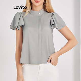 Lovito Blusa com Babados para Mulheres LBE04134 (Cinza Claro)