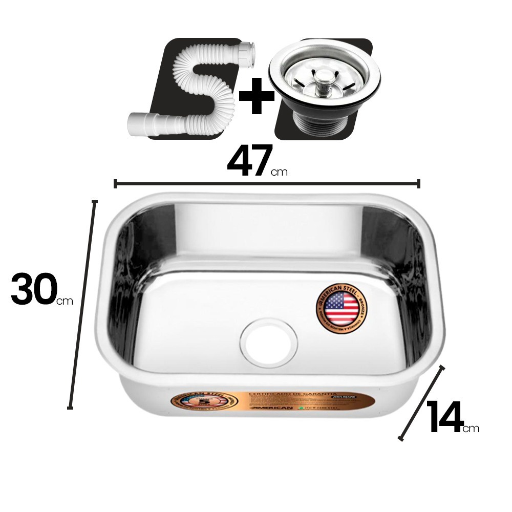 Cuba Pia Numero 1 Cozinha Inox American Steel 47x30x14 + Sifão + Válvula