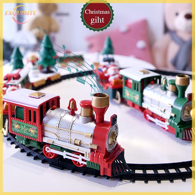 [EL] Trem De Natal Brinquedos Elétricos Decoração De Árvore Quadro De Trilho De Carro Ferroviário Com Som E Luz Presente