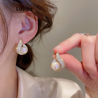 Lovito Brincos Elegantes Simples com Pérolas e Strass para Mulheres LFA03110 (Dourado)