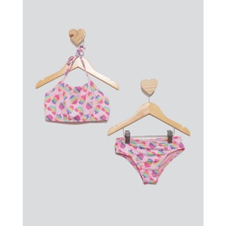 Conjunto Biquíni Infantil Estampa Sorvetes Rosa Claro