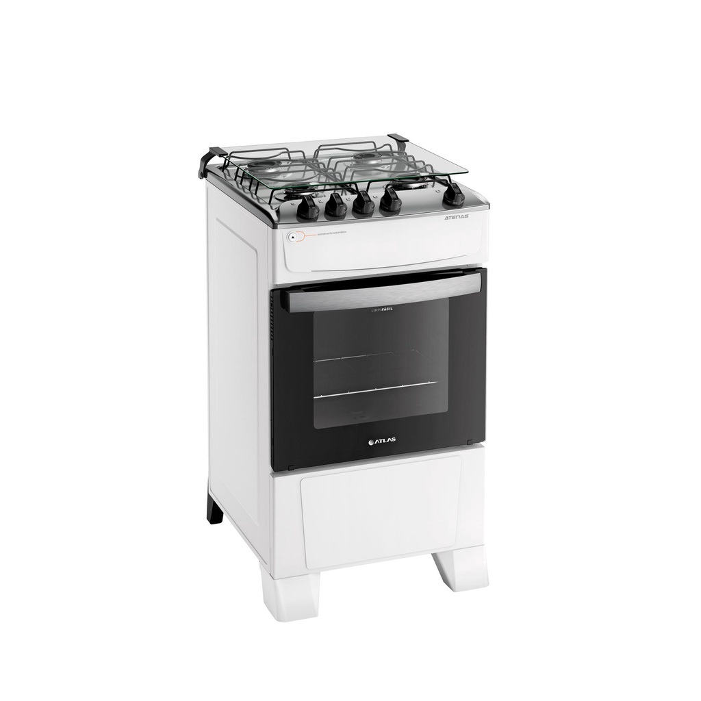 Fogão 4 Bocas Branco com Mesa Inox Atlas Atenas Bivolt