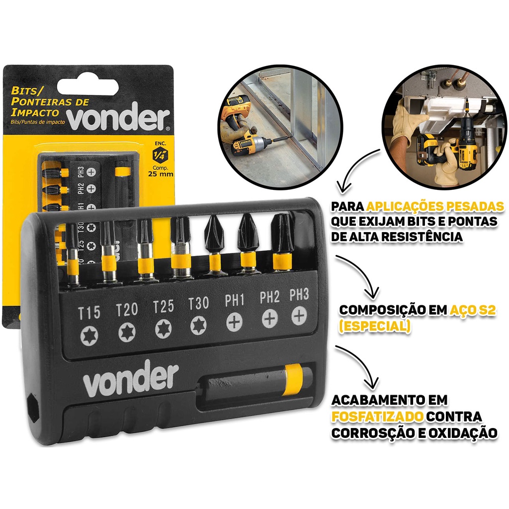Jogo Bits Ponteiras De Impacto 9 Peças Sextavado Encaixe 1/4 Aço S2 Especial + Suporte em Oferta na Shopee
