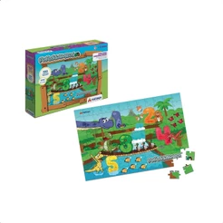 Brinquedo Quebra-Cabeça Fofossauros 100 peças 36x24 cm Cena Cartão Números Educativo Xalingo - 16287