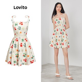 Lovito Casual Ditsy Floral Vestido Feminino Estampado com Laço L62ED149 (Multicolorido)