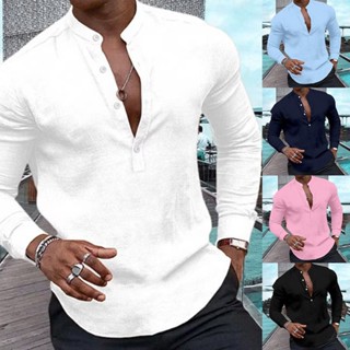 2023 Nova Blusa Henley Casual Masculina De Manga Comprida De Alta Qualidade Com Botão Para Baixo No Pescoço Em V