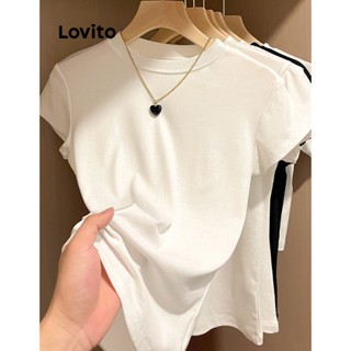 Lovito Casual Camiseta Básica Lisa para Mulheres LNE18050 (Branco)