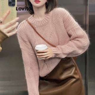 Lovito Casual Suéter Feminino Liso de Gola Redonda LNA29045 (Damasco/Rosa)