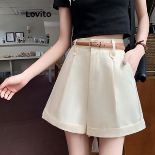 Lovito Shorts Casuais De Bolso Liso Para Mulheres LNE33165 (Cáqui/Damasco/Preto)