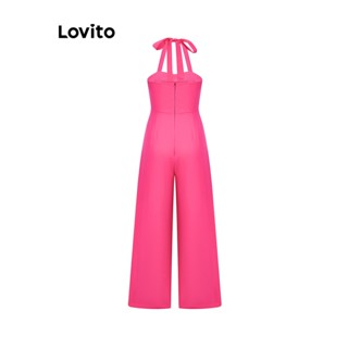 Lovito Boho Macacão Feminino Liso Básico L71ED206 (Rosa/Preto)