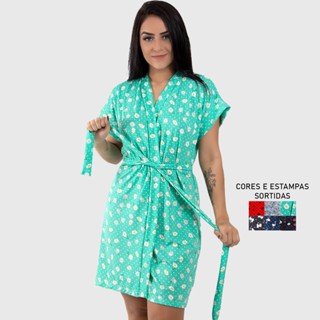 Pijama Feminino Robe de Liganete Estampado com Faixa Estampas Sortidas Moda Promoção