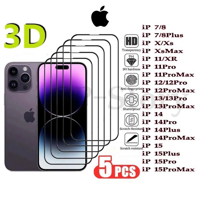 Kit Película 3D De Vidro com 5 peça Tudo modelo iPhone 6G 6PLUS 7/8 Plus xs XR iPhone 11 12 13 14 Promax iPhone 15 em Oferta na Shopee