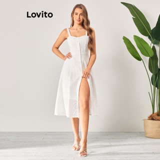 Lovito Boho Vestido Básico com Botões Frontais para Mulheres LBL06120 (Branco)