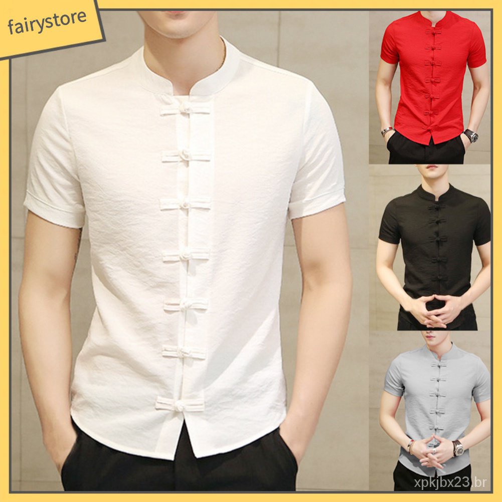 Fairystore | | Tradicional Chinês Tang Terno dos homens Plus Size Manga Curta Uniforme Kung Fu UBUZ em Oferta na Shopee
