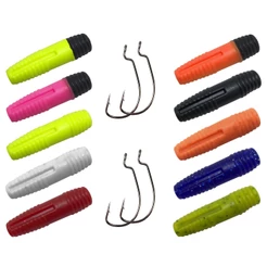 Kit 10pçs Isca Artificial Charutinho + 4pçs Anzol OffSet