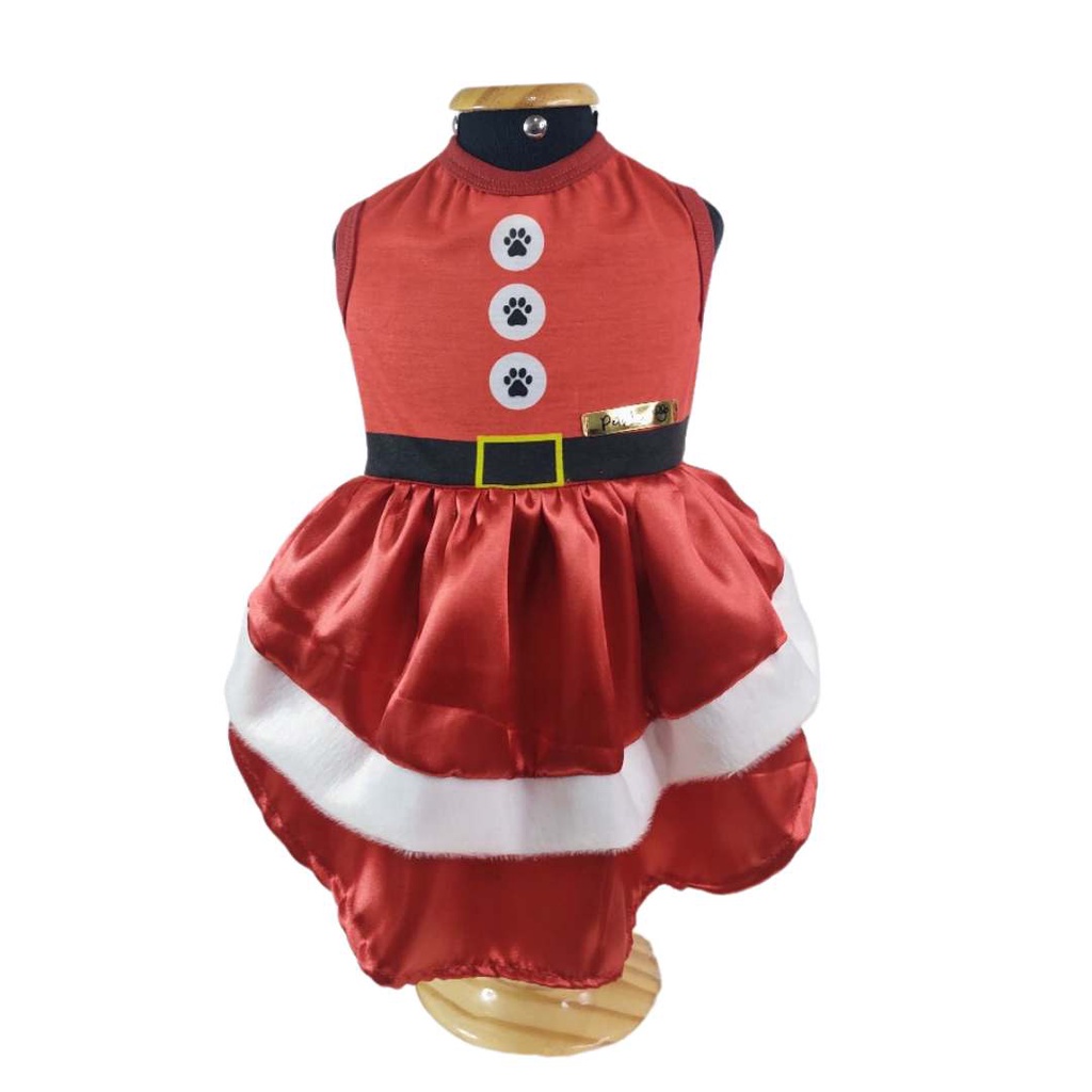 Vestido de Natal para cachorra e gata Mamãe Noel patinha em malha