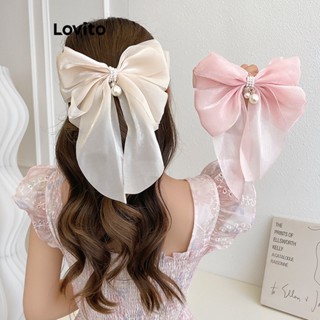 Lovito Romântico Presilha de Cabelo Feminina com Mola Design de Borboleta com Laço Perolado Amável LFA10430