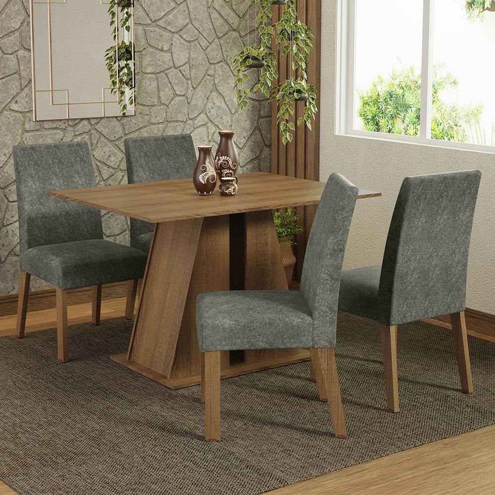 Conjunto Sala de Jantar Mesa Tampo de Madeira 4 Cadeiras Rustic/Silver Agnes Madesa em Oferta na Shopee