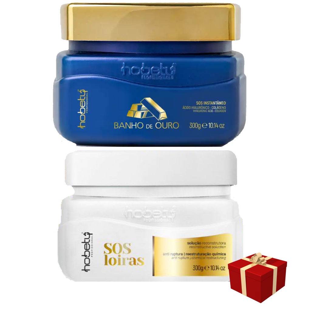 Hobety Máscara SOS Loiras 300g + Máscara Banho de Ouro 300g