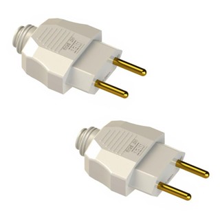 Kit 2 Plugues Machos 2P 20A 250V Branco Axial Prensa Cabo