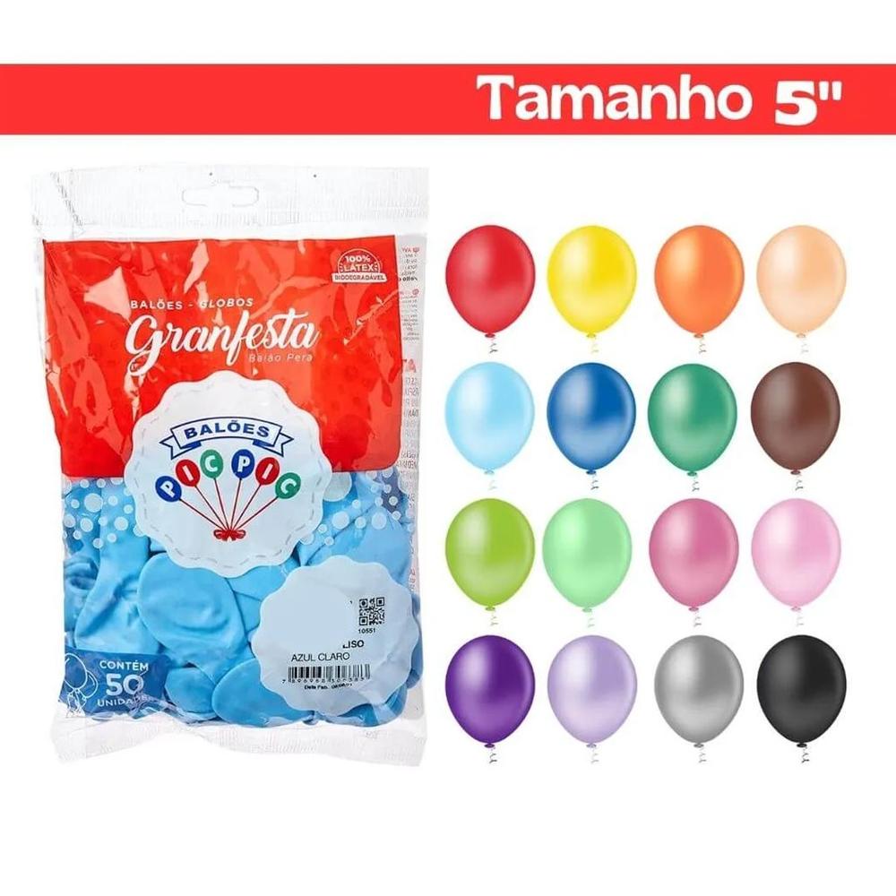 Balão Látex Festa Redondo Tamanho 5 c/50 Unidades ESCOLHA A COR - Pic Pic