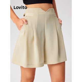 Lovito Shorts Casuais Com Botão De Bolso Liso Para Mulheres L77ED084
