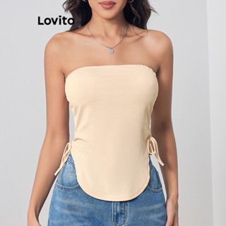 Lovito Casual Regata Feminina Simples com Cordão Redondo LBL07048